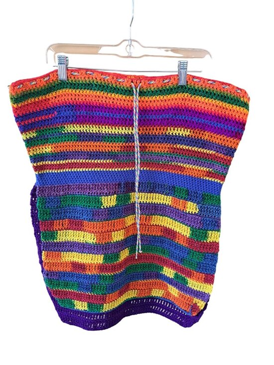 Handmade Tops - Handmade Crochet Rainbow Striped Sleeveless Top Drawstring Multicolor Yarn M